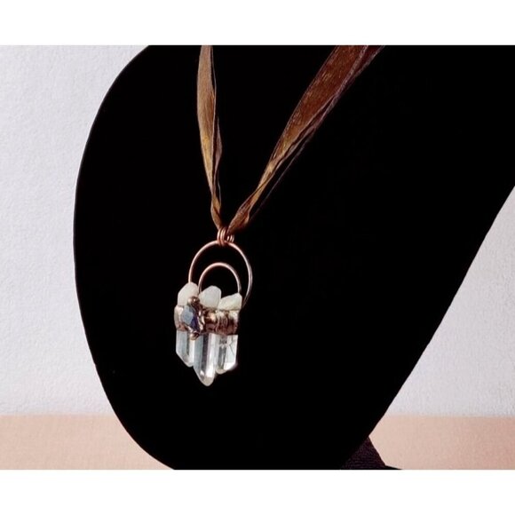 Choker Necklace Quartz Crystal Bendant Focal Copper Boho Mystic Healing Gypsy - Picture 3 of 9
